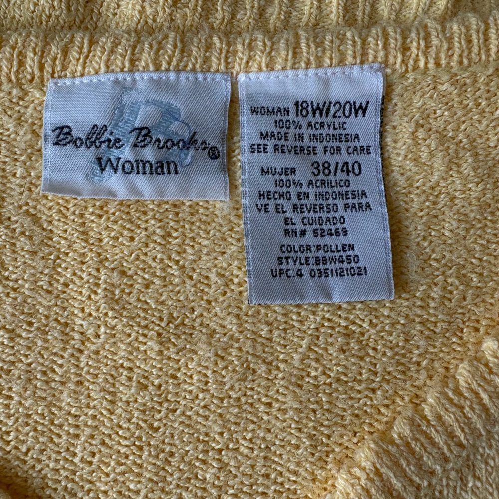 Bobbie Brooks Women's Size 18W / 20W Butter Yellow Knit Sweater V-Neck - Picture 2 of 15